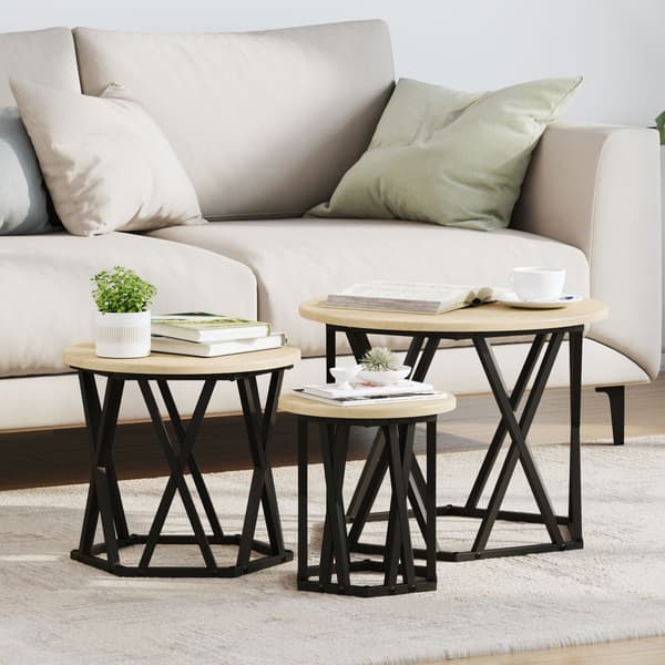 vidaXL Nesting Sidebord 3 pcs Sonoma eik Konstruksjonsvirke og stål