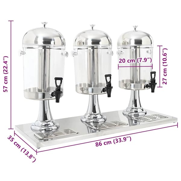 vidaXL Trippel juicedispenser rustfritt stål 3 x 8 L