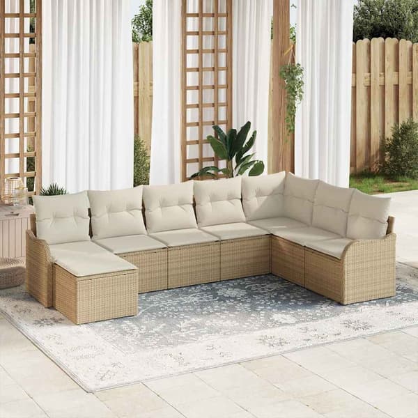 vidaXL Trädgårdsoffset 8 pcs Beige konstrotting
