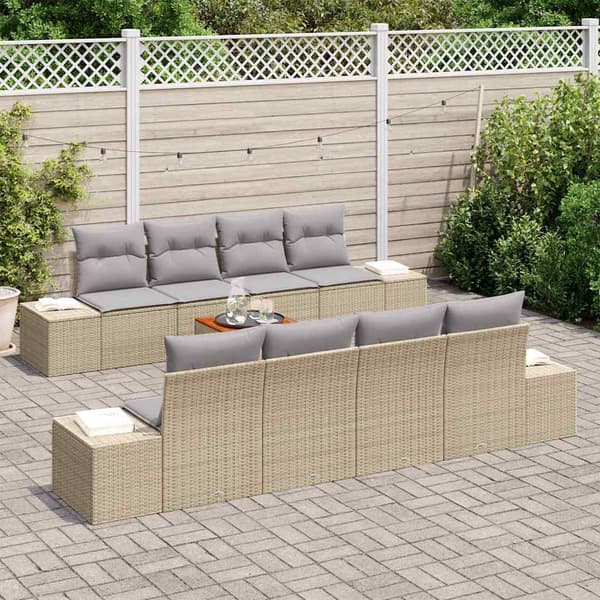 vidaXL Trädgårdsoffset 9 pcs Beige och Ljusgrå konstrotting