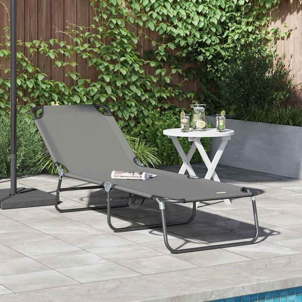 vidaXL Sammenleggbar solstol Grå 188 x 57 x 86,5 cm Polyester