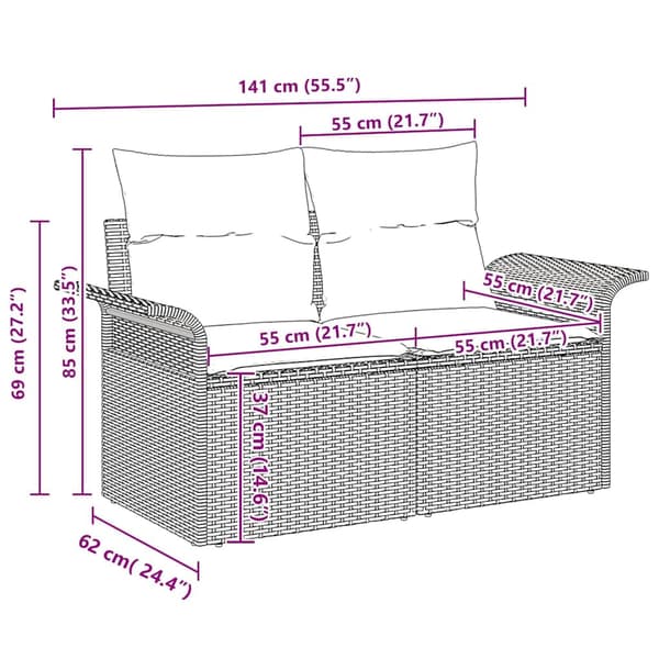 vidaXL Trädgårdsoffset 9 pcs Beige Poly rattan