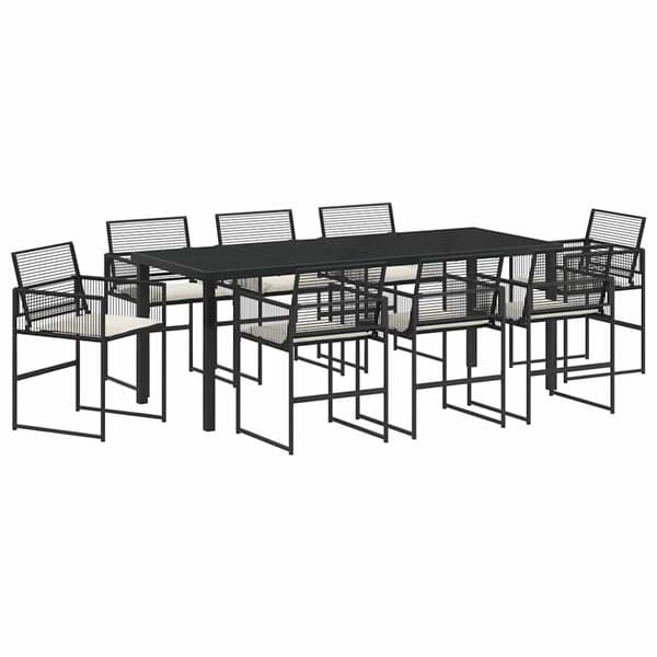 vidaXL Trädgårdsmöbelset 9 pcs Svart Pulverlackerat stål