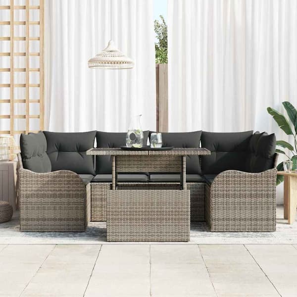 vidaXL Trädgårdsoffset med kudde med lagring 7 pcs Grå Poly Rattan