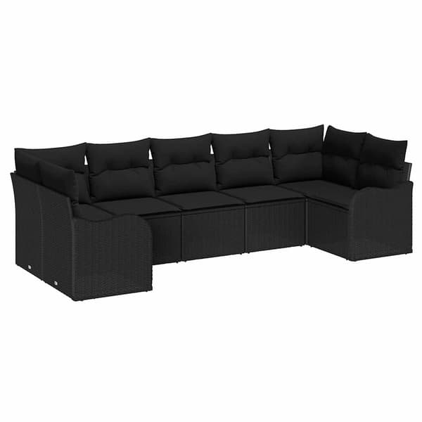 vidaXL Trädgårdsoffset med kudde 7 pcs Svart Poly rattan