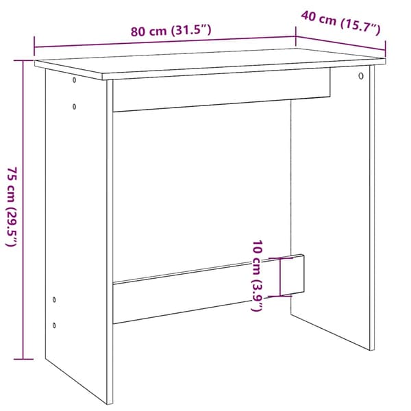 vidaXL Skrivebord artisan eik 80x40x75 cm konstruert tre