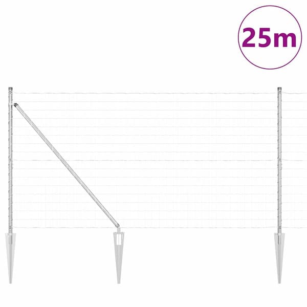 vidaXL Stängsel med stolpe Silver 1,2 x 25 m Stål
