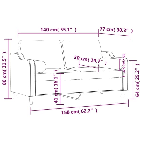 vidaXL 2-sits soffa med prydnadskuddar gräddvit 140 cm tyg