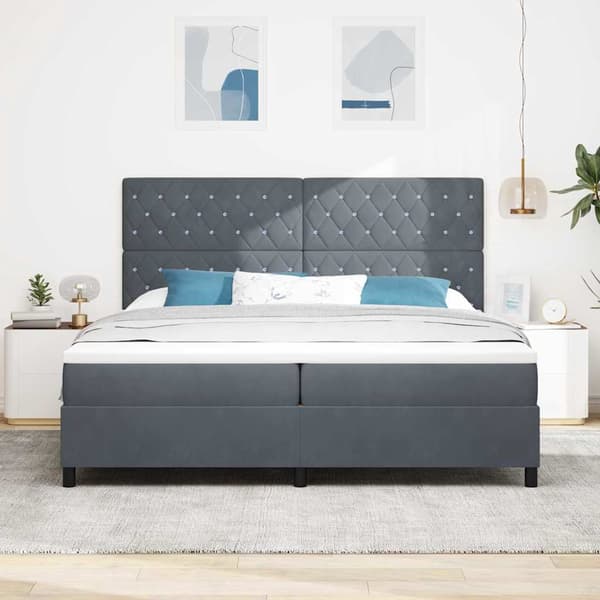 vidaXL LED Box Säng med madrass Mörkgrå 200 x 200 cm Sammet