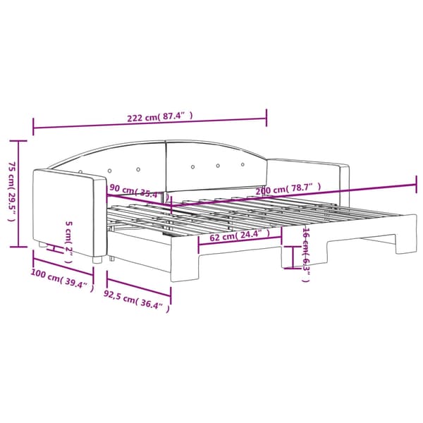 vidaXL Dagbädd utdragbar ljusgrå 90x200 cm sammet
