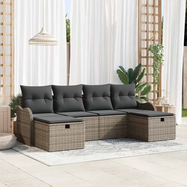 vidaXL Trädgårdsoffset med kudde med lagring 6 pcs Grå Poly rattan