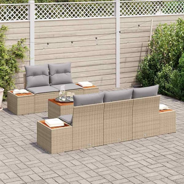vidaXL Trädgårdsoffset med kudde 6 pcs Beige Poly rattan