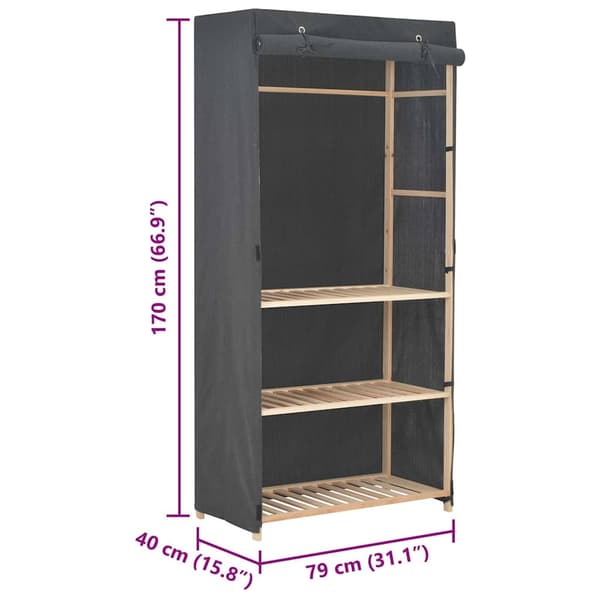 vidaXL Garderobeskap 3 etasjer grå 79x40x170 cm stoff
