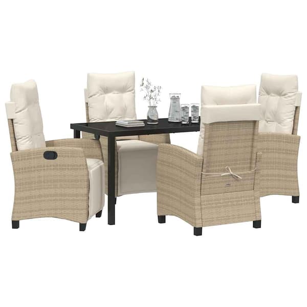 vidaXL Trädgårdsmöbelset med kudde 5 pcs Beige konstrotting