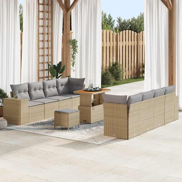 vidaXL Trädgårdsoffset med kudde 11 pcs Beige konstrotting