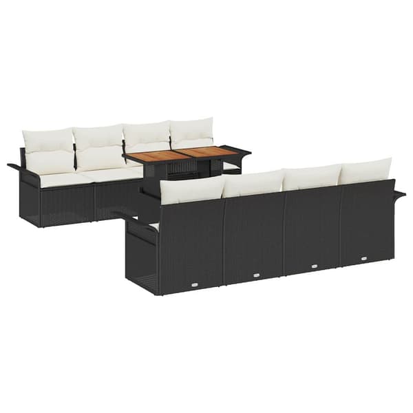 vidaXL Trädgårdsoffset med lagring 9 pcs Svart Poly rattan