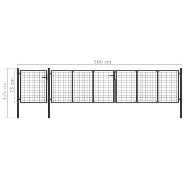 vidaXL Trädgårdsgrind stål 500x75 cm antracit