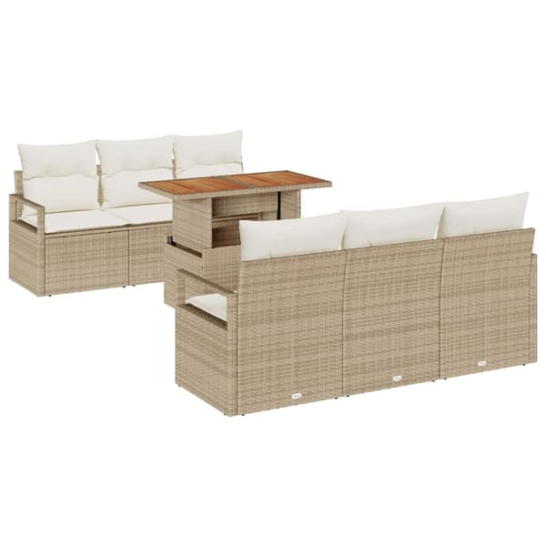 vidaXL Trädgårdsoffset med lagring 7 pcs Beige Poly rattan