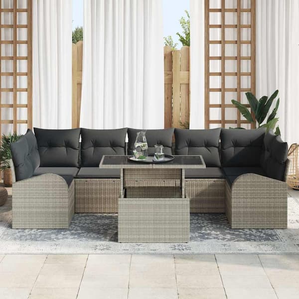 vidaXL Trädgårdsoffset med kudde 8 pcs Ljusgrå Poly rattan