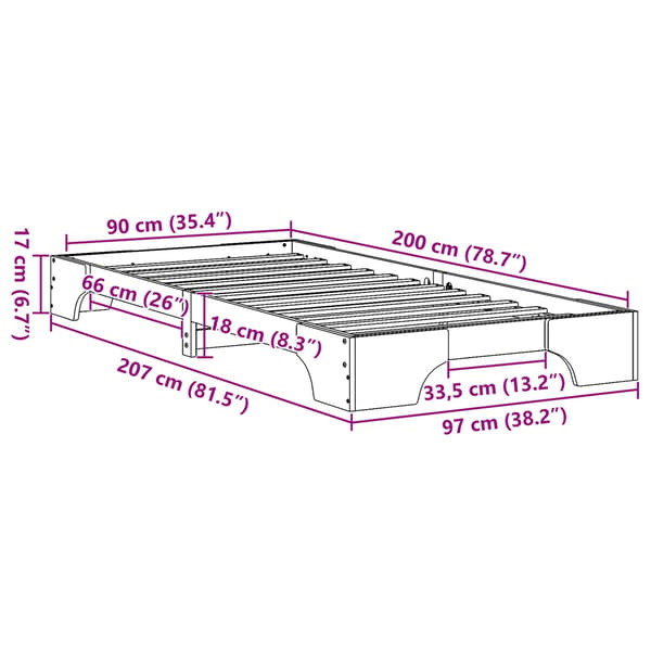 vidaXL Sängram Vaxbrun Massivt trä 140 x 200 cm Robust Rektangulär