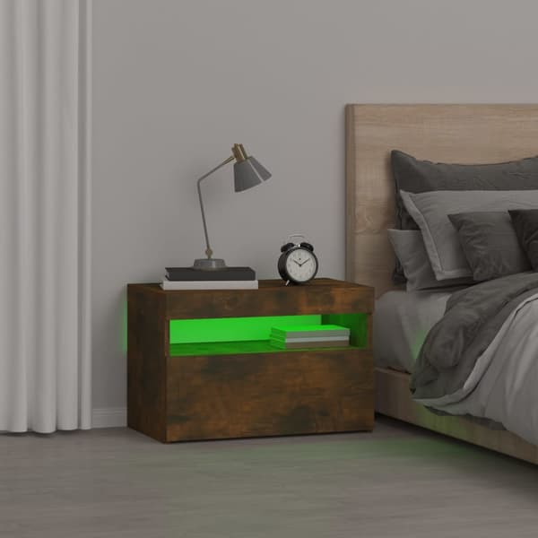 vidaXL Nattbord med LED røkt eik 60x35x40 cm
