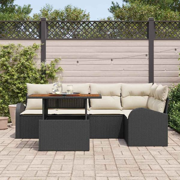 vidaXL Trädgårdsoffset med lagring 6 pcs Svart Poly rattan