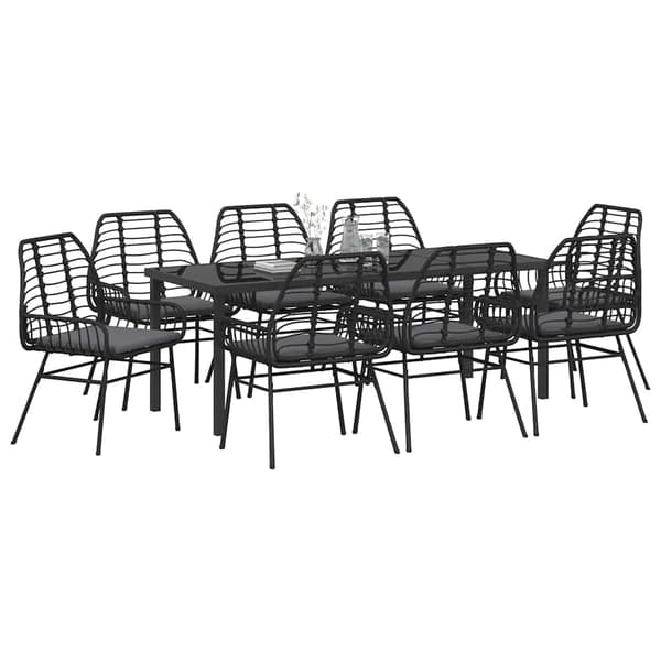 vidaXL Trädgårdsmöbelset 9 pcs Svart konstrotting