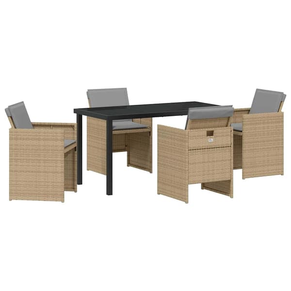vidaXL Trädgårdsmöbelset med kudde 5 pcs Beige konstrotting