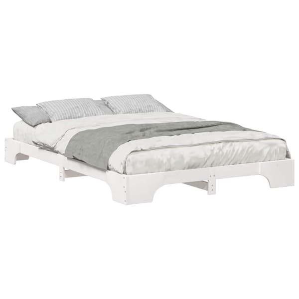 vidaXL Sängram Vit 140 x 210 cm Massiv furu