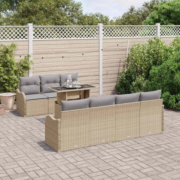 vidaXL Trädgårdsoffset med kudde 8 pcs Beige Poly rattan
