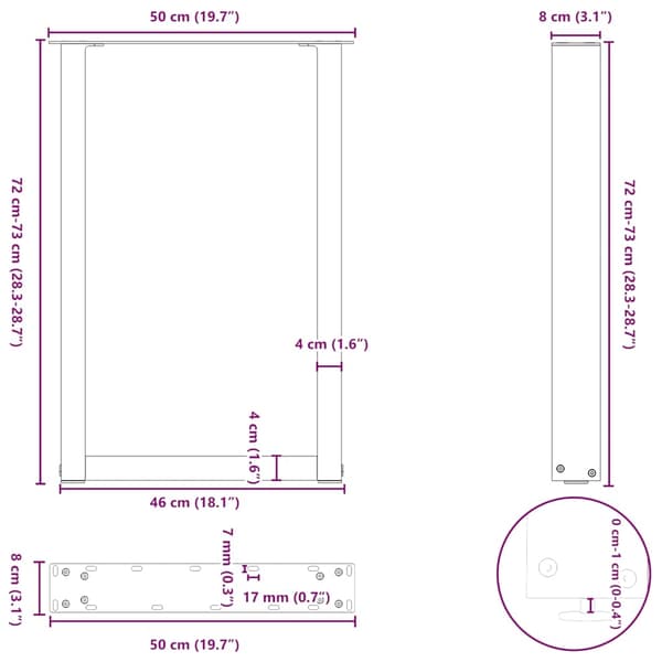 vidaXL Soffbordsben U-formade 2 st vit 50x(72-73) cm stål