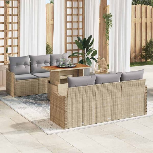 vidaXL Trädgårdsoffset med lagring 7 pcs Beige Poly rattan