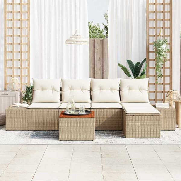 vidaXL Trädgårdsoffset 6 pcs Beige och gräddfärgad konstrotting