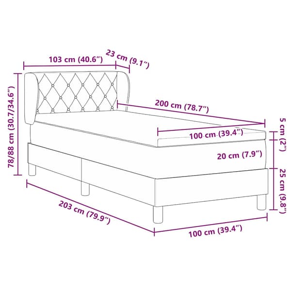 vidaXL Bäddfjäder med madrass Mörkgrå 100 x 200 cm Sammet