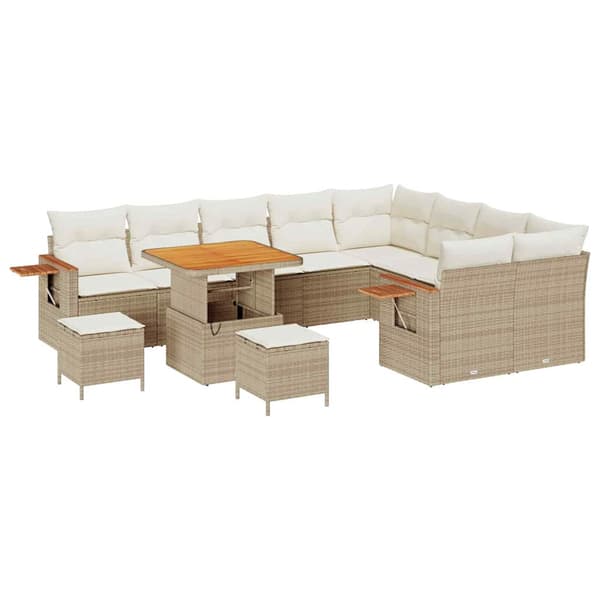 vidaXL Trädgårdsoffset 13 pcs Beige och gräddfärgad konstrotting