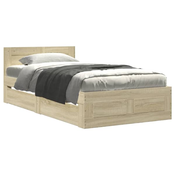 vidaXL Sengeramme med hodegavl sonoma eik 90x190 cm konstruert tre