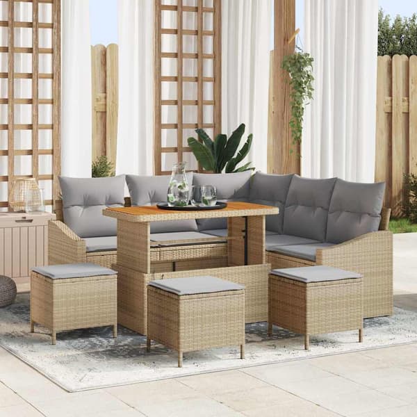 vidaXL Trädgårdsoffset med kudde med lagring 9 pcs Beige Poly rattan