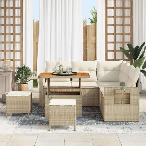 vidaXL Trädgårdsoffset 9 pcs Beige och gräddfärgad konstrotting