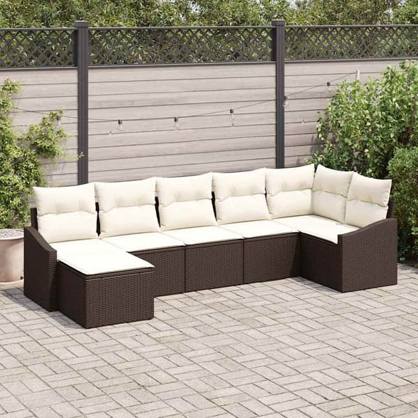 vidaXL Trädgårdsoffset med kudde 7 pcs Brun och Kräm konstrotting