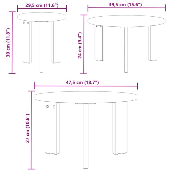 vidaXL Kaffeebord 3 pcs Vit Massiv furu