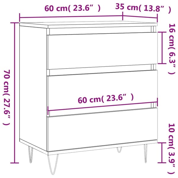 vidaXL Byrå vit 60x35x70 cm konstruerat trä