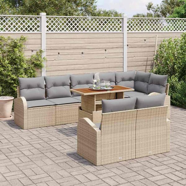vidaXL Trädgårdsoffset med lagring 9 pcs Beige Poly rattan