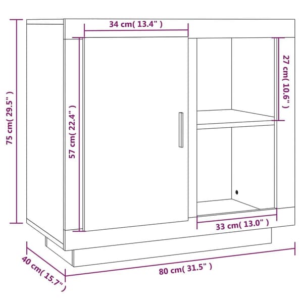 vidaXL Skjenk hvit 80x40x75 cm