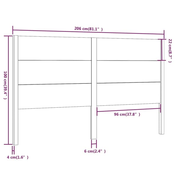 vidaXL Sänggavel vit 206x4x100 cm massiv furu