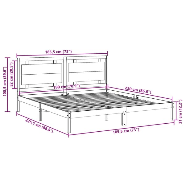 vidaXL Sängram utan madrass extra lång 180x220 cm massivt trä