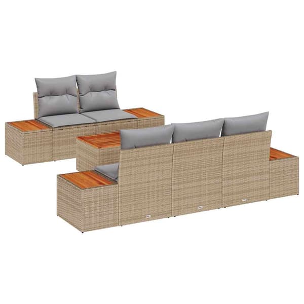 vidaXL Trädgårdsoffset med kudde 6 pcs Beige Poly rattan