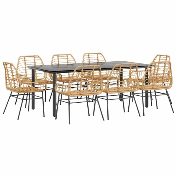 vidaXL Trädgårdsmatgrupp 9 delar brun polyrotting glas