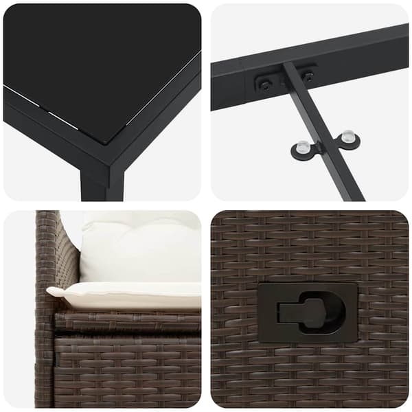 vidaXL Trädgårdsmöbelset med kudde 7 pcs Brun konstrotting