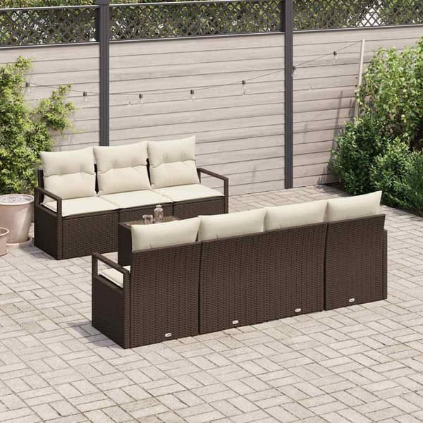 vidaXL Soffset med kudde 8 pcs Brun och Kräm konstrotting