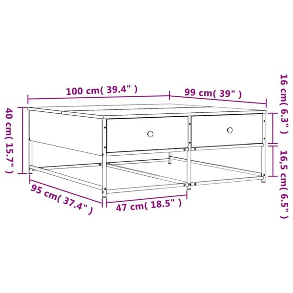 vidaXL Salongbord røkt eik 100x99x40 cm konstruert tre